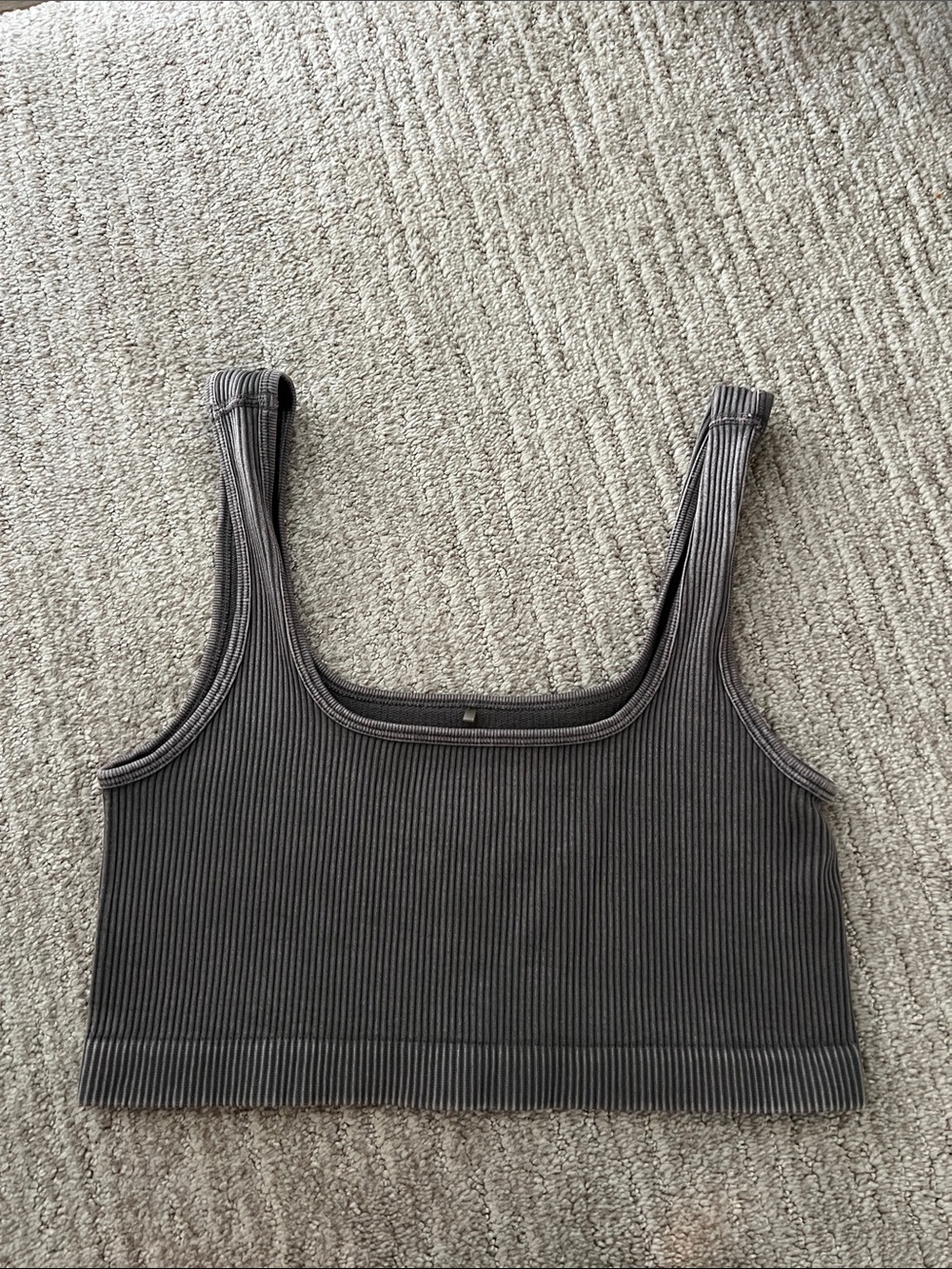 Dynamite Ribbed Square-Neck Cropped Tank Top - Charcoal